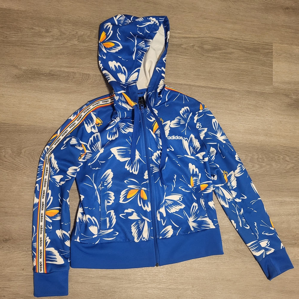 adidas Blue Floral Hooded Track Jacket